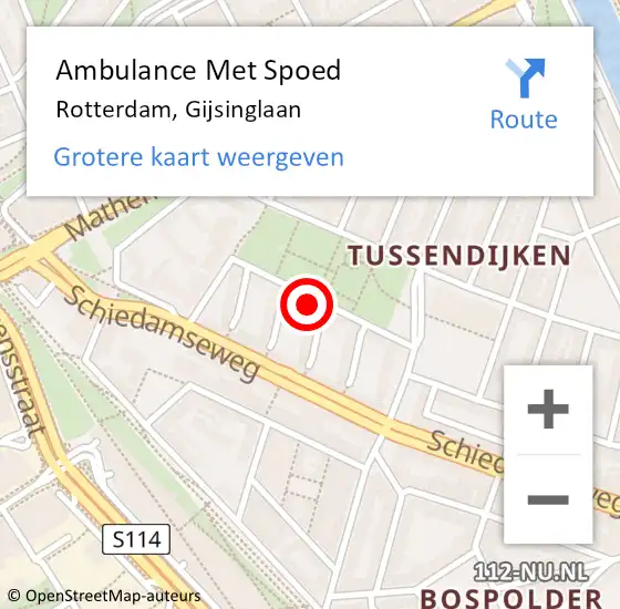 Locatie op kaart van de 112 melding: Ambulance Met Spoed Naar Rotterdam, Gijsinglaan op 17 juli 2024 16:53