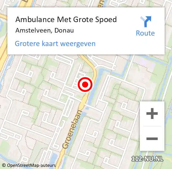 Locatie op kaart van de 112 melding: Ambulance Met Grote Spoed Naar Amstelveen, Donau op 17 juli 2024 17:00