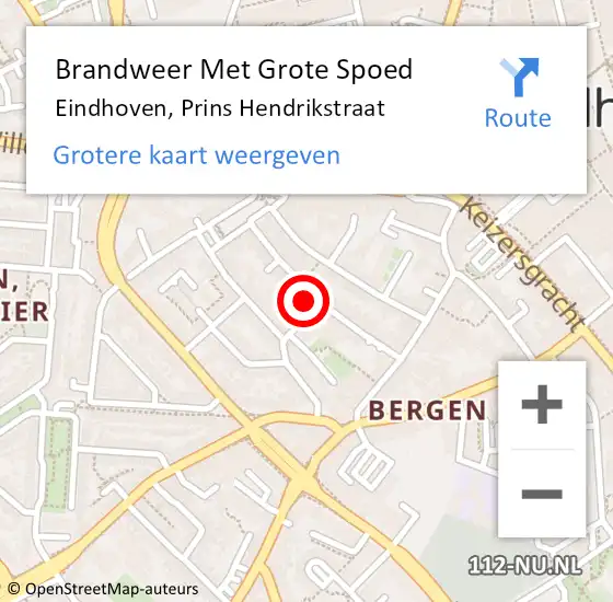 Locatie op kaart van de 112 melding: Brandweer Met Grote Spoed Naar Eindhoven, Prins Hendrikstraat op 17 juli 2024 17:00