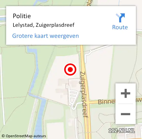 Locatie op kaart van de 112 melding: Politie Lelystad, Zuigerplasdreef op 17 juli 2024 17:15