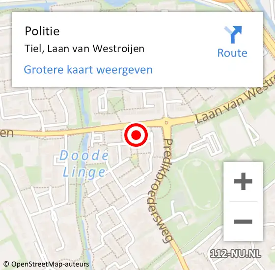 Locatie op kaart van de 112 melding: Politie Tiel, Laan van Westroijen op 17 juli 2024 17:22