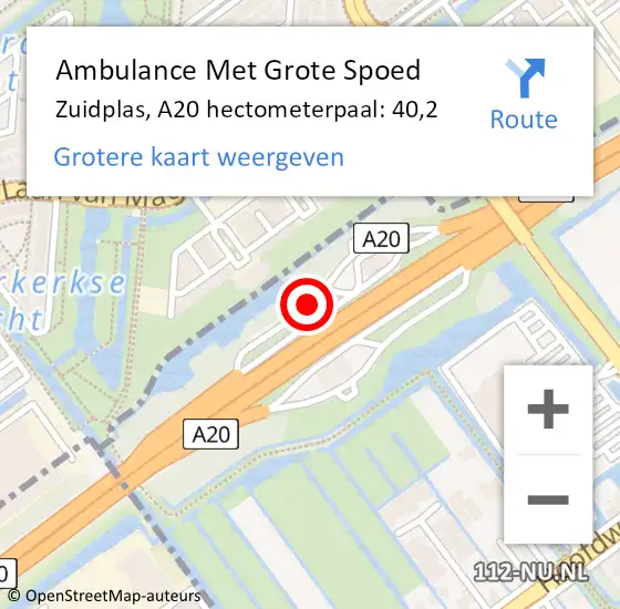 Locatie op kaart van de 112 melding: Ambulance Met Grote Spoed Naar Zuidplas, A20 hectometerpaal: 40,2 op 17 juli 2024 17:26