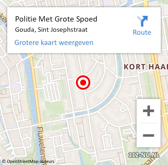 Locatie op kaart van de 112 melding: Politie Met Grote Spoed Naar Gouda, Sint Josephstraat op 17 juli 2024 17:26