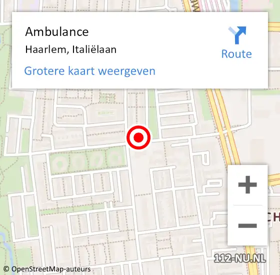 Locatie op kaart van de 112 melding: Ambulance Haarlem, Italiëlaan op 17 juli 2024 17:51