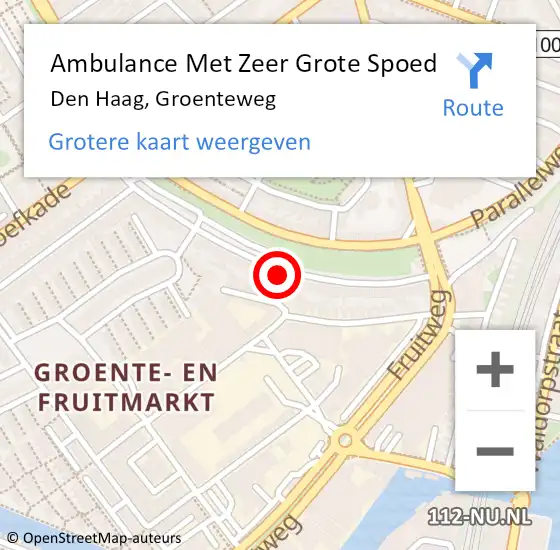 Locatie op kaart van de 112 melding: Ambulance Met Zeer Grote Spoed Naar Den Haag, Groenteweg op 17 juli 2024 18:01