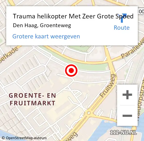 Locatie op kaart van de 112 melding: Trauma helikopter Met Zeer Grote Spoed Naar Den Haag, Groenteweg op 17 juli 2024 18:01