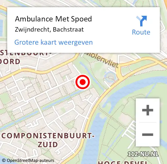 Locatie op kaart van de 112 melding: Ambulance Met Spoed Naar Zwijndrecht, Bachstraat op 17 juli 2024 18:08