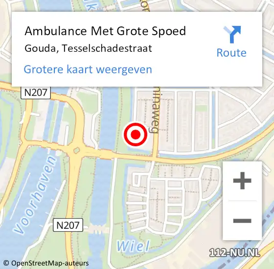 Locatie op kaart van de 112 melding: Ambulance Met Grote Spoed Naar Gouda, Tesselschadestraat op 17 juli 2024 18:08