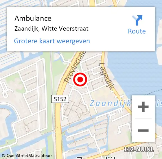 Locatie op kaart van de 112 melding: Ambulance Zaandijk, Witte Veerstraat op 17 juli 2024 18:19