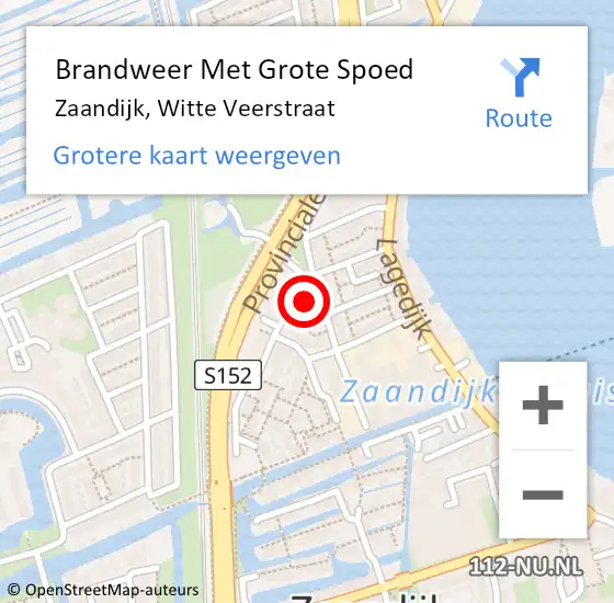 Locatie op kaart van de 112 melding: Brandweer Met Grote Spoed Naar Zaandijk, Witte Veerstraat op 17 juli 2024 18:20