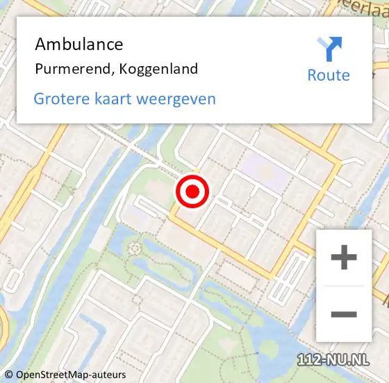 Locatie op kaart van de 112 melding: Ambulance Purmerend, Koggenland op 17 juli 2024 18:33