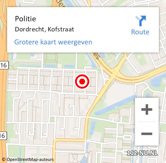 Locatie op kaart van de 112 melding: Politie Dordrecht, Kofstraat op 17 juli 2024 18:42