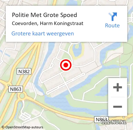 Locatie op kaart van de 112 melding: Politie Met Grote Spoed Naar Coevorden, Harm Koningstraat op 17 juli 2024 18:43