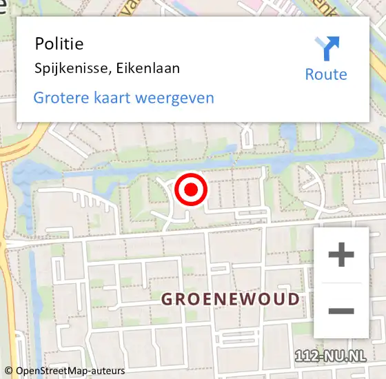 Locatie op kaart van de 112 melding: Politie Spijkenisse, Eikenlaan op 17 juli 2024 19:07