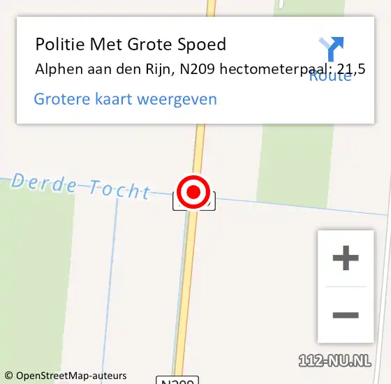 Locatie op kaart van de 112 melding: Politie Met Grote Spoed Naar Alphen aan den Rijn, N209 hectometerpaal: 21,5 op 17 juli 2024 19:13
