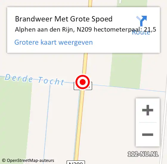 Locatie op kaart van de 112 melding: Brandweer Met Grote Spoed Naar Alphen aan den Rijn, N209 hectometerpaal: 21,5 op 17 juli 2024 19:13