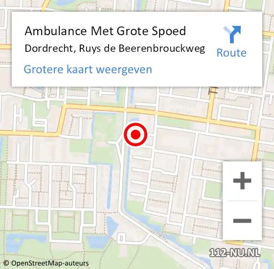 Locatie op kaart van de 112 melding: Ambulance Met Grote Spoed Naar Dordrecht, Ruys de Beerenbrouckweg op 17 juli 2024 19:22