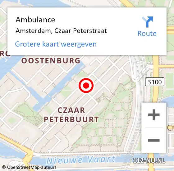 Locatie op kaart van de 112 melding: Ambulance Amsterdam, Czaar Peterstraat op 17 juli 2024 19:22