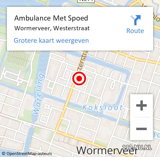 Locatie op kaart van de 112 melding: Ambulance Met Spoed Naar Wormerveer, Westerstraat op 17 juli 2024 19:26