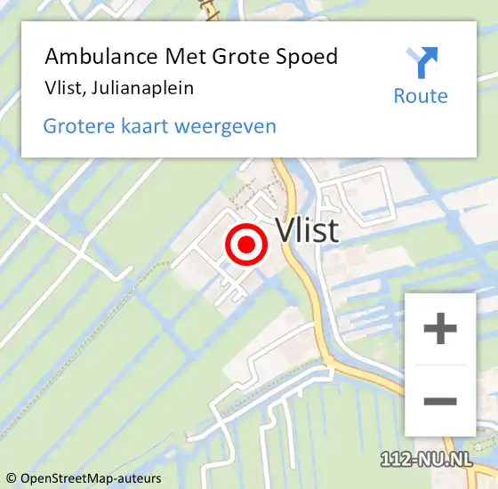 Locatie op kaart van de 112 melding: Ambulance Met Grote Spoed Naar Vlist, Julianaplein op 17 juli 2024 19:31