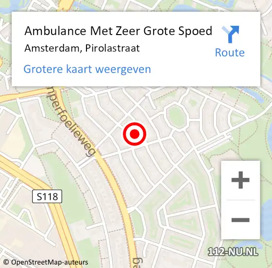 Locatie op kaart van de 112 melding: Ambulance Met Zeer Grote Spoed Naar Amsterdam, Pirolastraat op 17 juli 2024 19:49