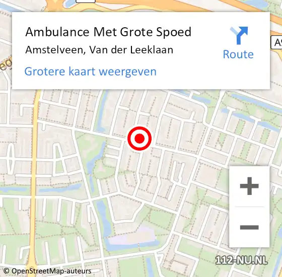 Locatie op kaart van de 112 melding: Ambulance Met Grote Spoed Naar Amstelveen, Van der Leeklaan op 17 juli 2024 19:51