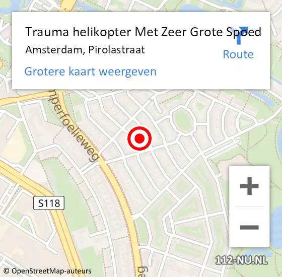 Locatie op kaart van de 112 melding: Trauma helikopter Met Zeer Grote Spoed Naar Amsterdam, Pirolastraat op 17 juli 2024 19:52