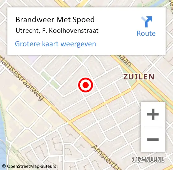 Locatie op kaart van de 112 melding: Brandweer Met Spoed Naar Utrecht, F. Koolhovenstraat op 17 juli 2024 20:02