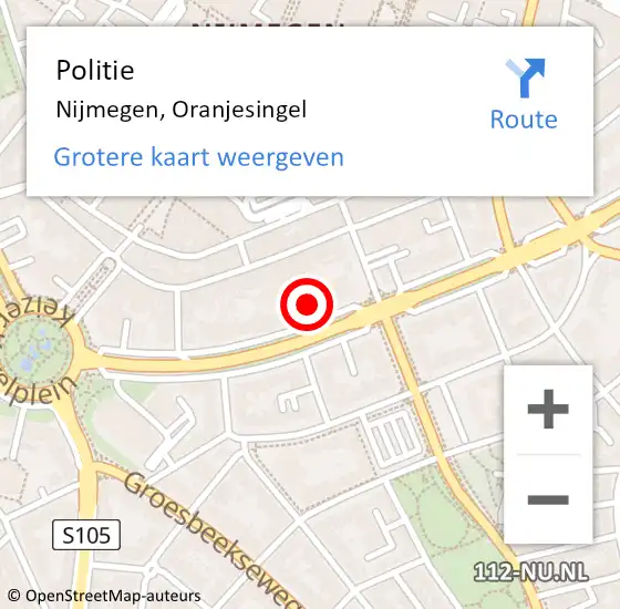 Locatie op kaart van de 112 melding: Politie Nijmegen, Oranjesingel op 17 juli 2024 20:28