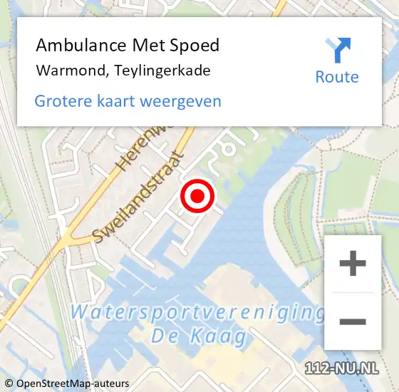 Locatie op kaart van de 112 melding: Ambulance Met Spoed Naar Warmond, Teylingerkade op 17 juli 2024 20:59