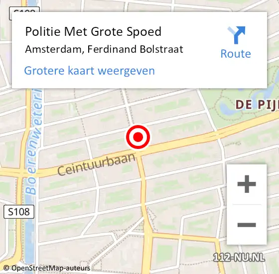 Locatie op kaart van de 112 melding: Politie Met Grote Spoed Naar Amsterdam, Ferdinand Bolstraat op 17 juli 2024 21:18