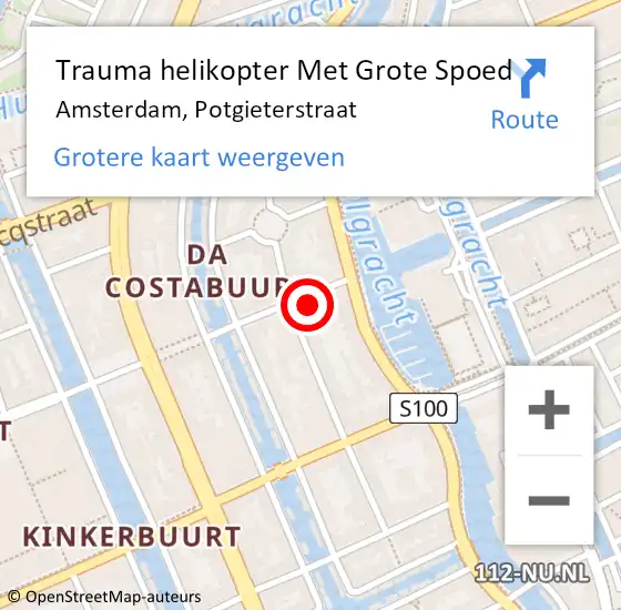 Locatie op kaart van de 112 melding: Trauma helikopter Met Grote Spoed Naar Amsterdam, Potgieterstraat op 17 juli 2024 21:39