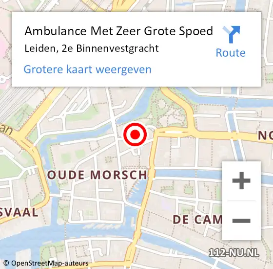 Locatie op kaart van de 112 melding: Ambulance Met Zeer Grote Spoed Naar Leiden, 2e Binnenvestgracht op 17 juli 2024 21:47