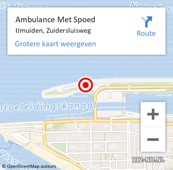 Locatie op kaart van de 112 melding: Ambulance Met Spoed Naar IJmuiden, Zuidersluisweg op 17 juli 2024 22:01