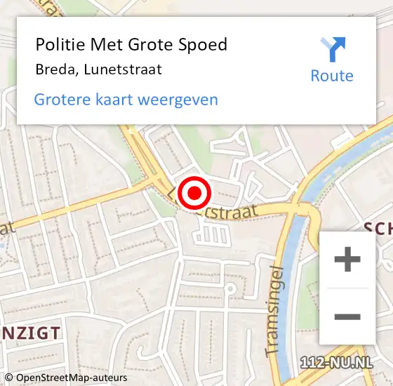 Locatie op kaart van de 112 melding: Politie Met Grote Spoed Naar Breda, Lunetstraat op 17 juli 2024 22:12