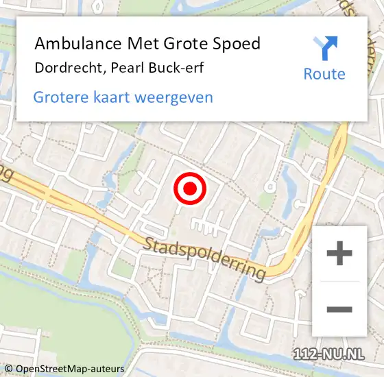 Locatie op kaart van de 112 melding: Ambulance Met Grote Spoed Naar Dordrecht, Pearl Buck-erf op 17 juli 2024 22:22