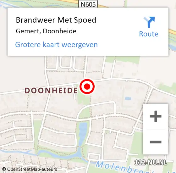 Locatie op kaart van de 112 melding: Brandweer Met Spoed Naar Gemert, Doonheide op 17 juli 2024 22:38