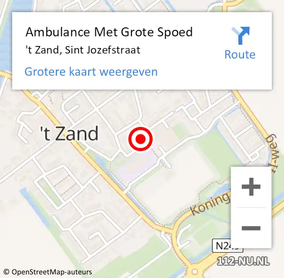 Locatie op kaart van de 112 melding: Ambulance Met Grote Spoed Naar 't Zand, Sint Jozefstraat op 17 juli 2024 22:49