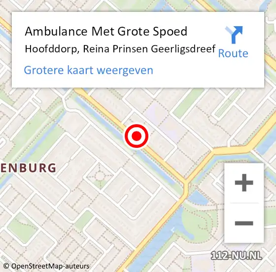 Locatie op kaart van de 112 melding: Ambulance Met Grote Spoed Naar Hoofddorp, Reina Prinsen Geerligsdreef op 17 juli 2024 22:54