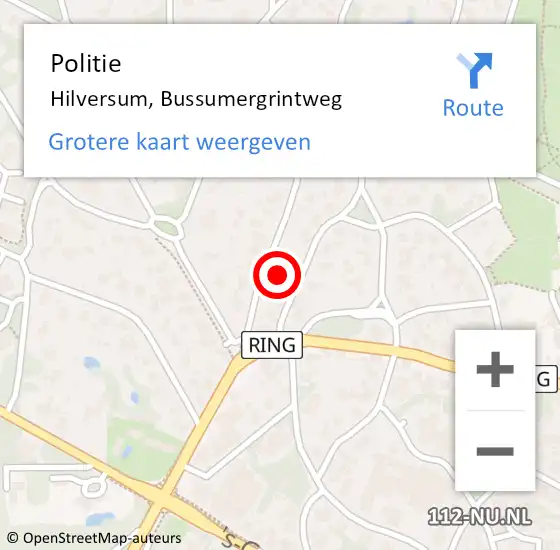 Locatie op kaart van de 112 melding: Politie Hilversum, Bussumergrintweg op 17 juli 2024 22:59