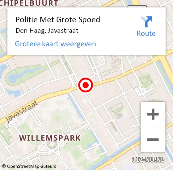 Locatie op kaart van de 112 melding: Politie Met Grote Spoed Naar Den Haag, Javastraat op 17 juli 2024 23:00