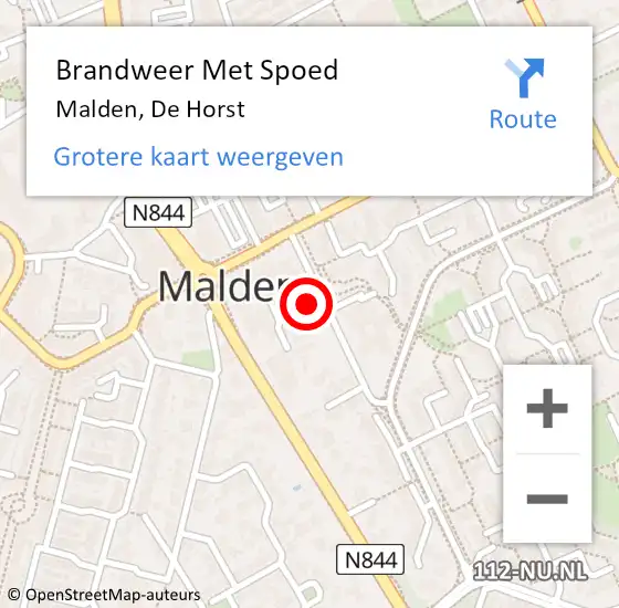 Locatie op kaart van de 112 melding: Brandweer Met Spoed Naar Malden, De Horst op 17 juli 2024 23:04