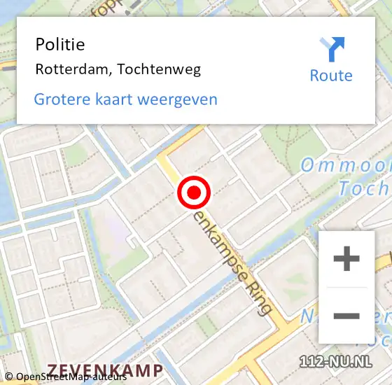 Locatie op kaart van de 112 melding: Politie Rotterdam, Tochtenweg op 17 juli 2024 23:30
