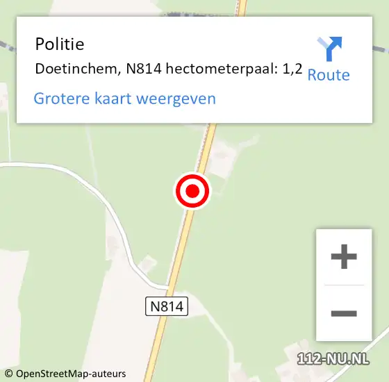 Locatie op kaart van de 112 melding: Politie Doetinchem, N814 hectometerpaal: 1,2 op 17 juli 2024 23:42
