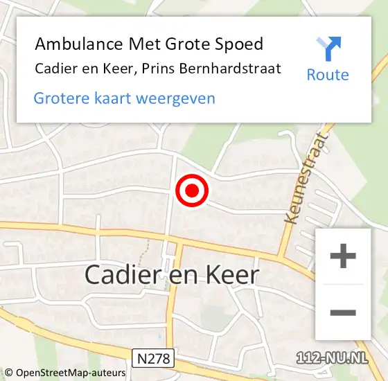 Locatie op kaart van de 112 melding: Ambulance Met Grote Spoed Naar Cadier en Keer, Prins Bernhardstraat op 13 oktober 2014 13:37