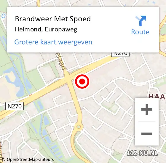 Locatie op kaart van de 112 melding: Brandweer Met Spoed Naar Helmond, Europaweg op 18 juli 2024 01:02