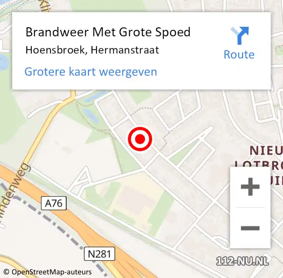 Locatie op kaart van de 112 melding: Brandweer Met Grote Spoed Naar Hoensbroek, Hermanstraat op 18 juli 2024 01:03