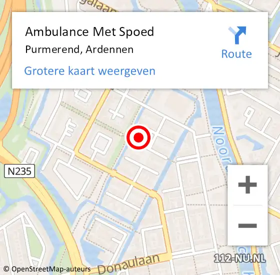 Locatie op kaart van de 112 melding: Ambulance Met Spoed Naar Purmerend, Ardennen op 18 juli 2024 01:06