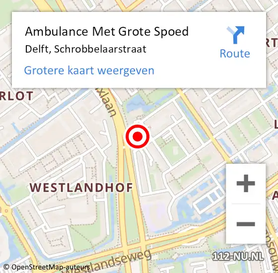 Locatie op kaart van de 112 melding: Ambulance Met Grote Spoed Naar Delft, Schrobbelaarstraat op 18 juli 2024 01:08