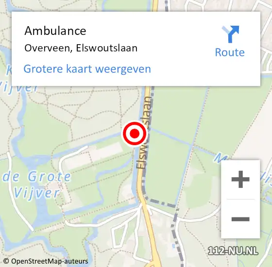 Locatie op kaart van de 112 melding: Ambulance Overveen, Elswoutslaan op 18 juli 2024 02:22